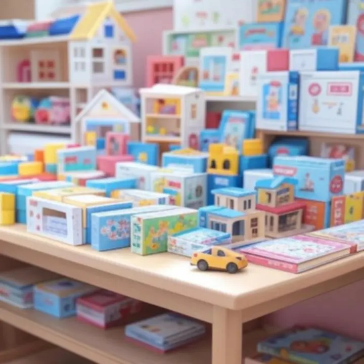 Kolorowa kompozycja zabawek, ubranek i akcesoriów dziecięcych