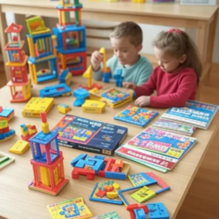 Kolorowe zabawki edukacyjne ułożone na stoliku