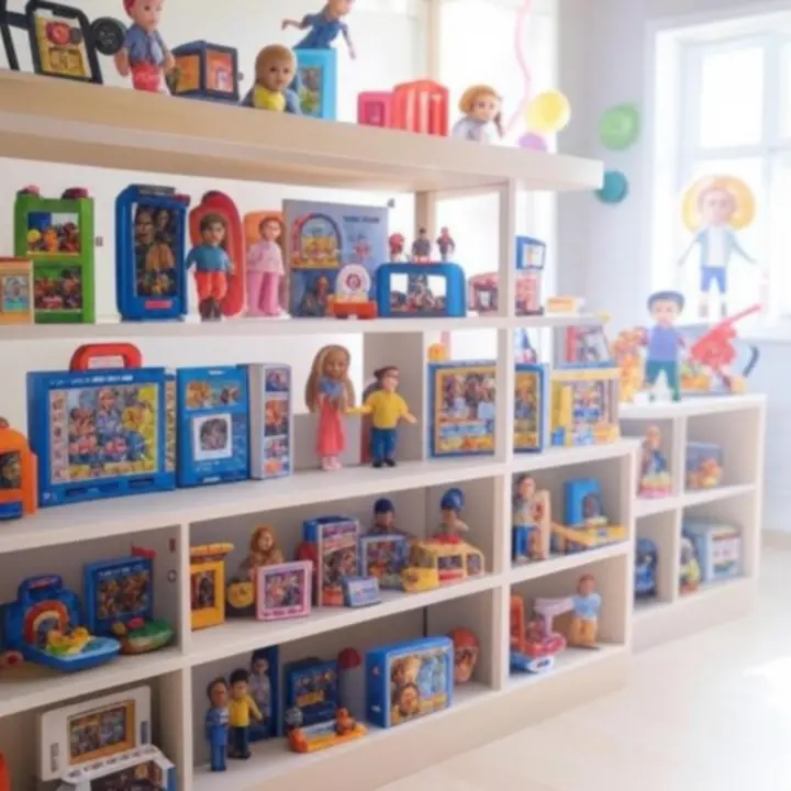 Półka z popularnymi i kolorowymi zabawkami sezonu